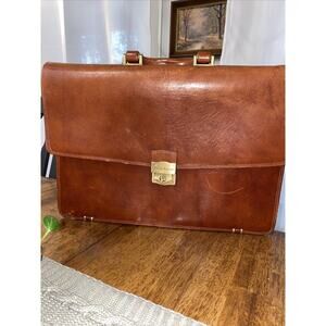 Vintage Marino Orlandi Brown Leather Handled Briefcase Made In Italy Lock Key